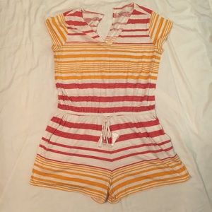 Loft Beach yellow and red stripe drawstring romper